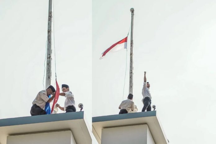 Potret drama perobekan bendera belanda di surabaya pada 10 November. Sumber:dok. Ig@ak_wanabe